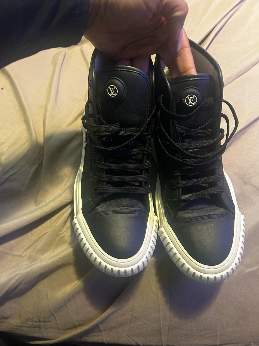 Louis Vuitton Black High-Top Sneakers with White Soles